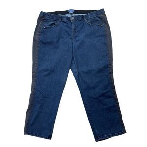 Democracy "Ab"solution High Rise Jeans Size 24W Blue Straight Leg Black Stripe